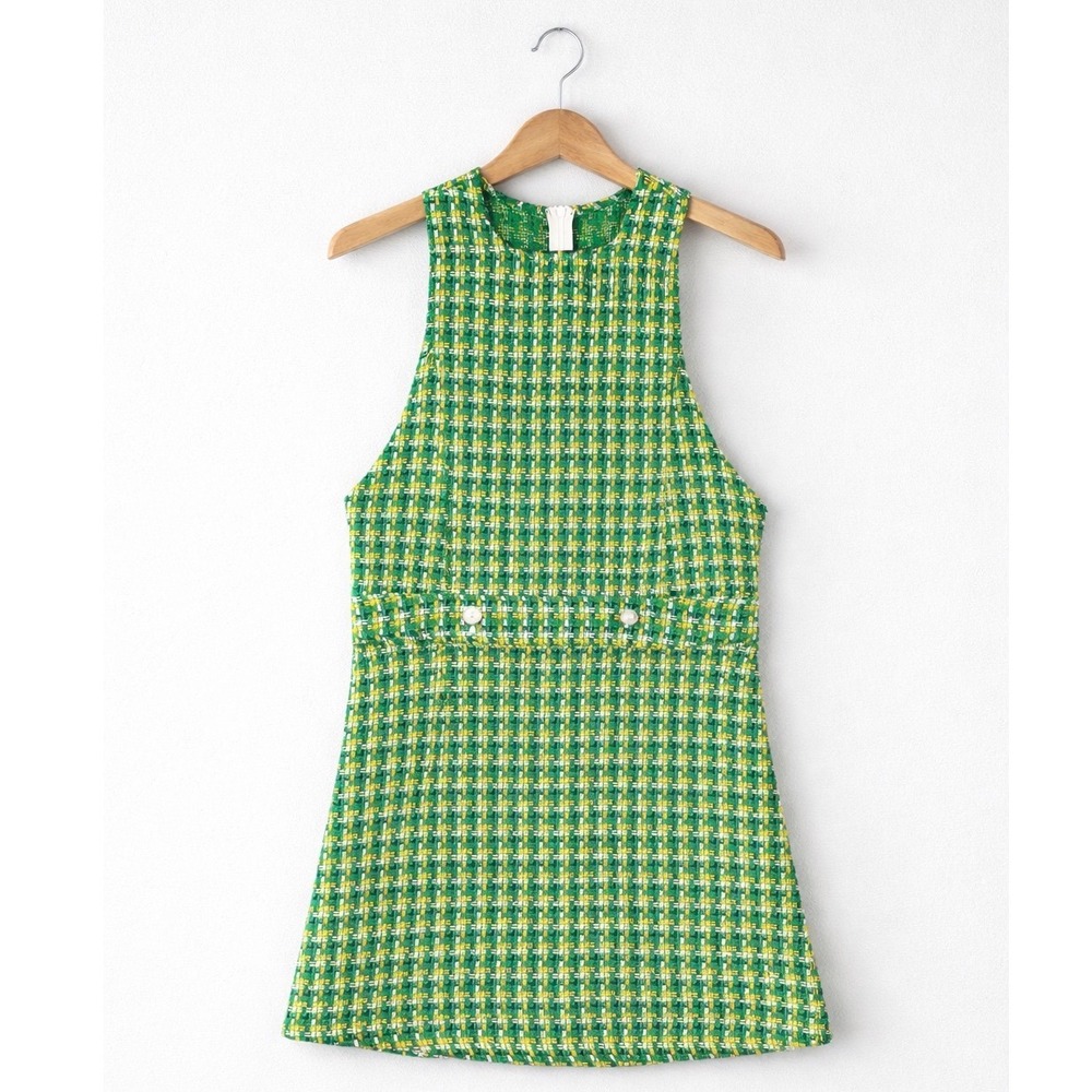 J.ING Green and Yellow Tweed Mini Dress